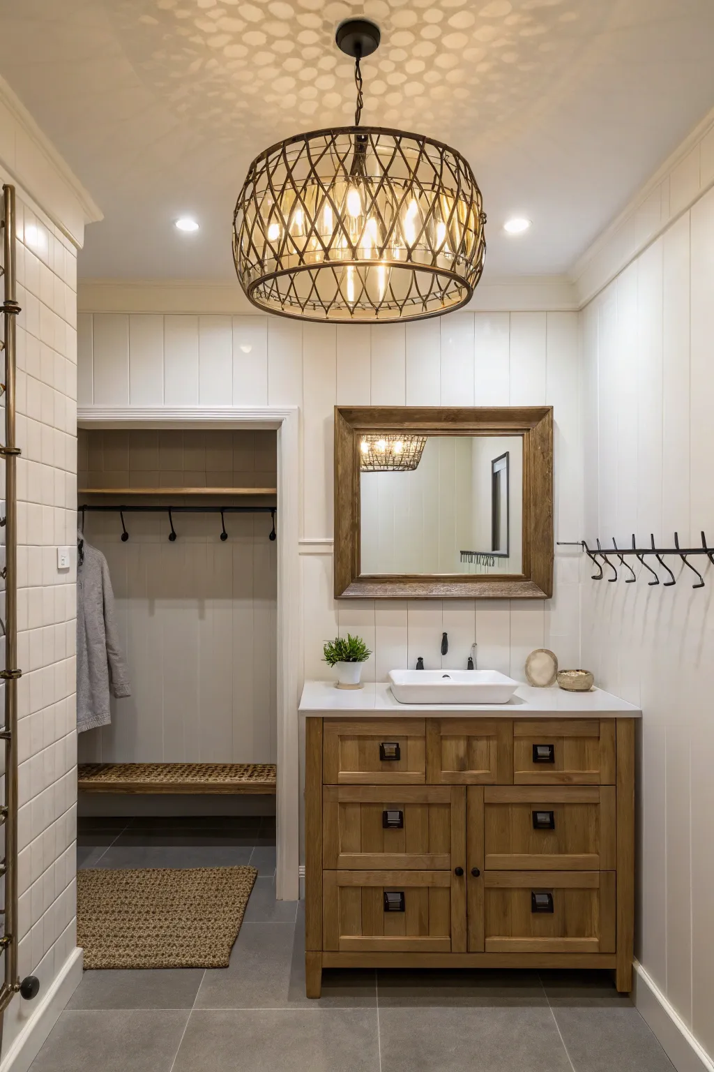 Statement lighting can elevate the elegance of your cloakroom.