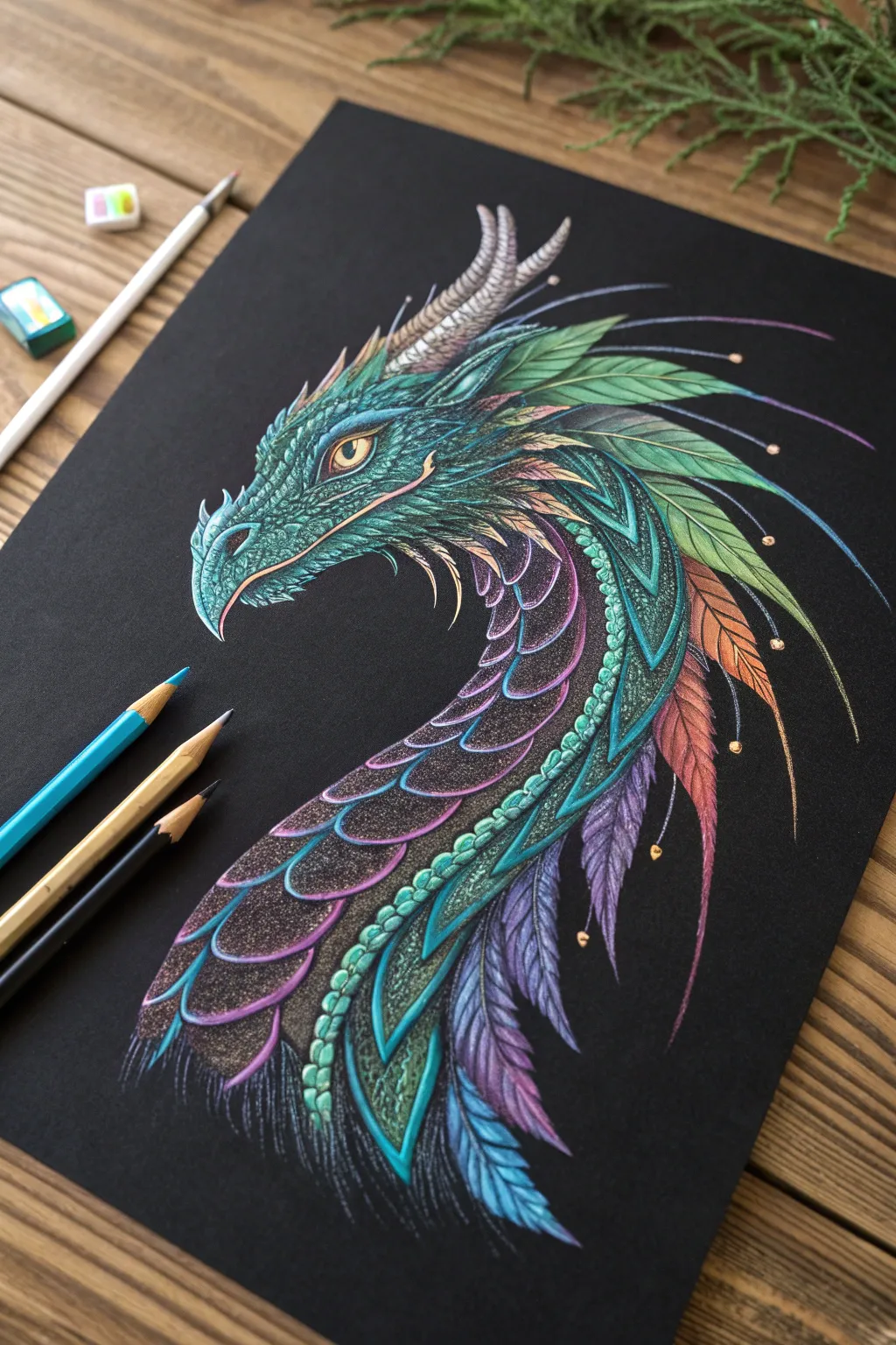 Unleash your imagination: A radiant dragon emerges from the darkness.
