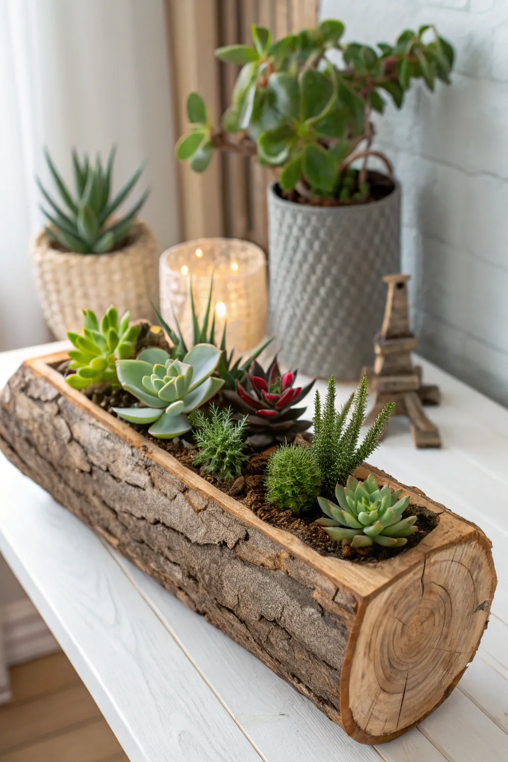 Bring a touch of the forest to your home with this elegant hollowed log succulent planter.
