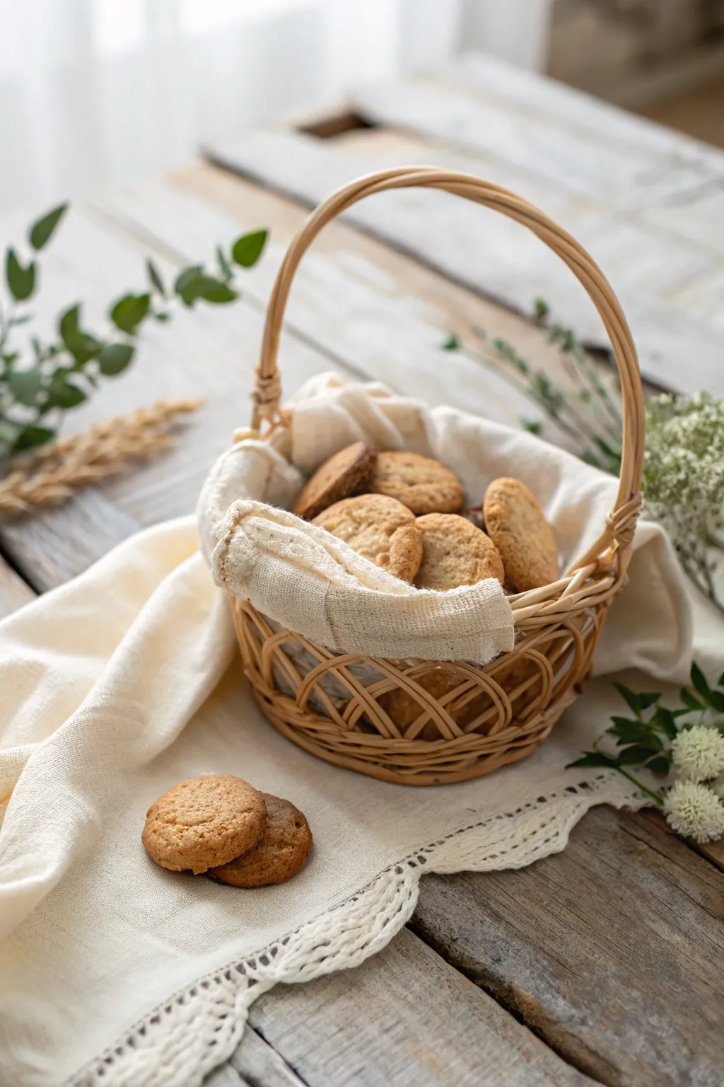 Delight in the simple beauty of cookies presented in a boho-inspired mini basket. Perfect for cozy gatherings!
