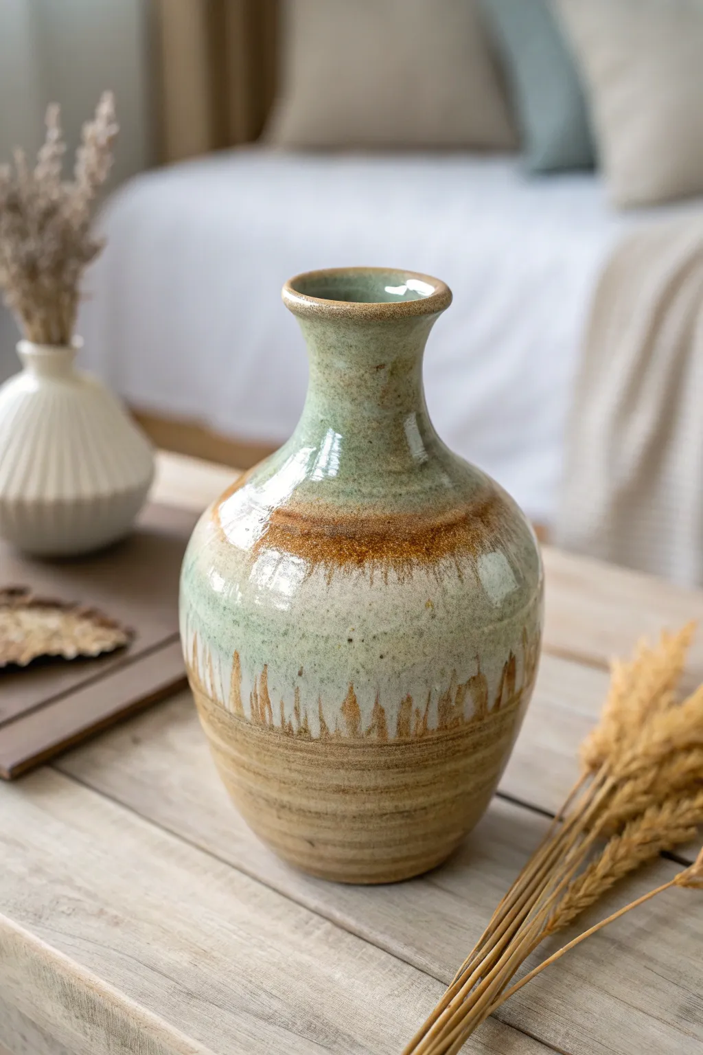 Embrace nature's palette with this exquisite ash-glazed ceramic masterpiece, where craftsmanship meets natural beauty.