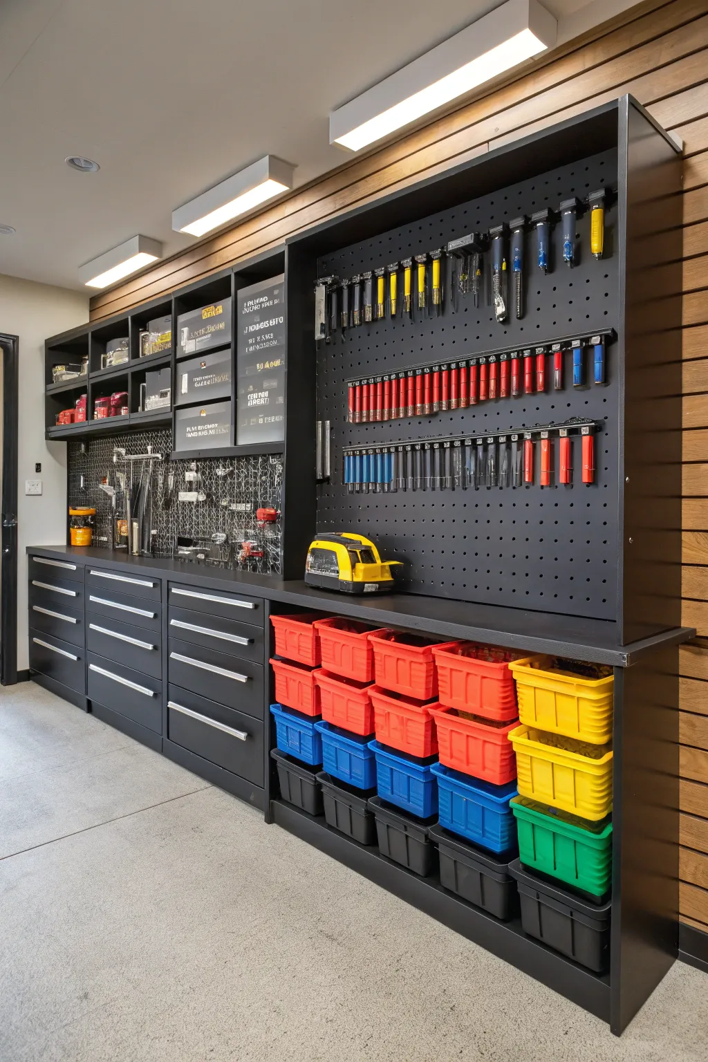 Transform your garage with color-coded precision: where organization meets style.