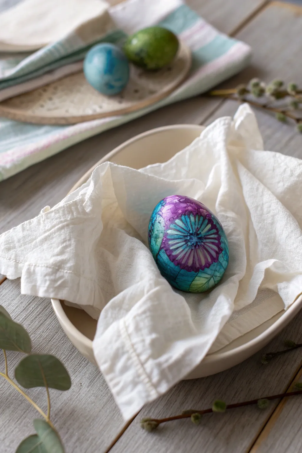 Discover the art of tie-dyeing eggs with food coloring for a vibrant, bohemian touch to your Easter decor.