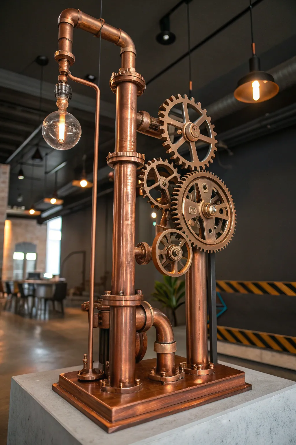 Discover the allure of steampunk with this stunning copper pipe sculpture, where craftsmanship meets imagination.