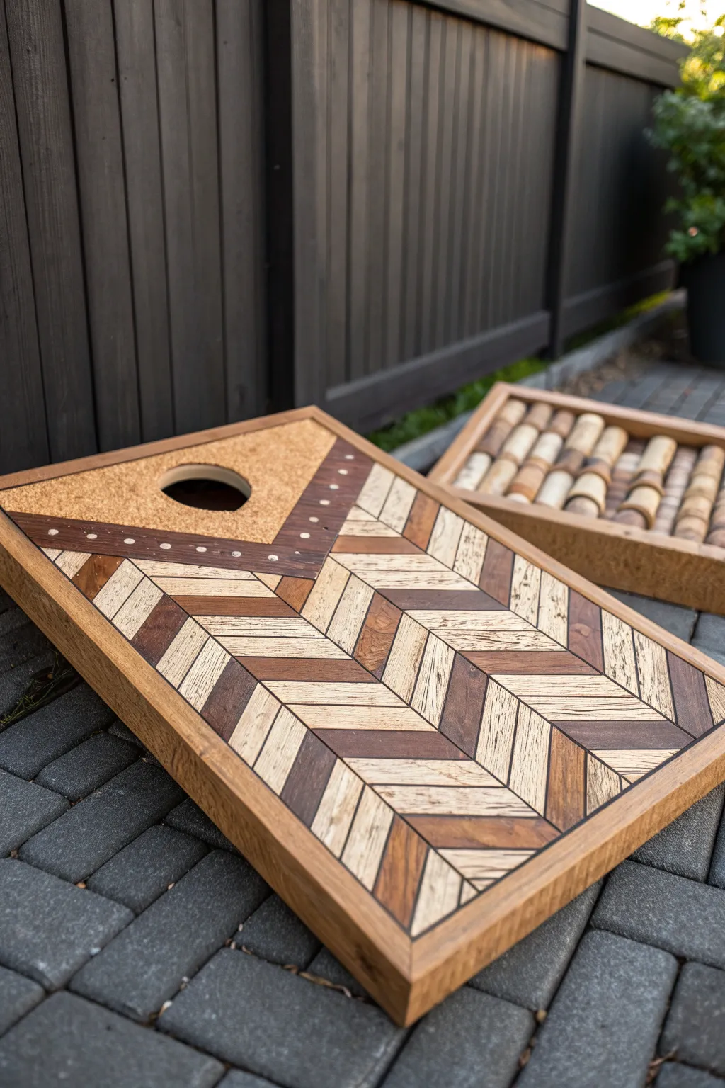 Explore the tactile elegance of crafted layers with this textured cornhole board design.