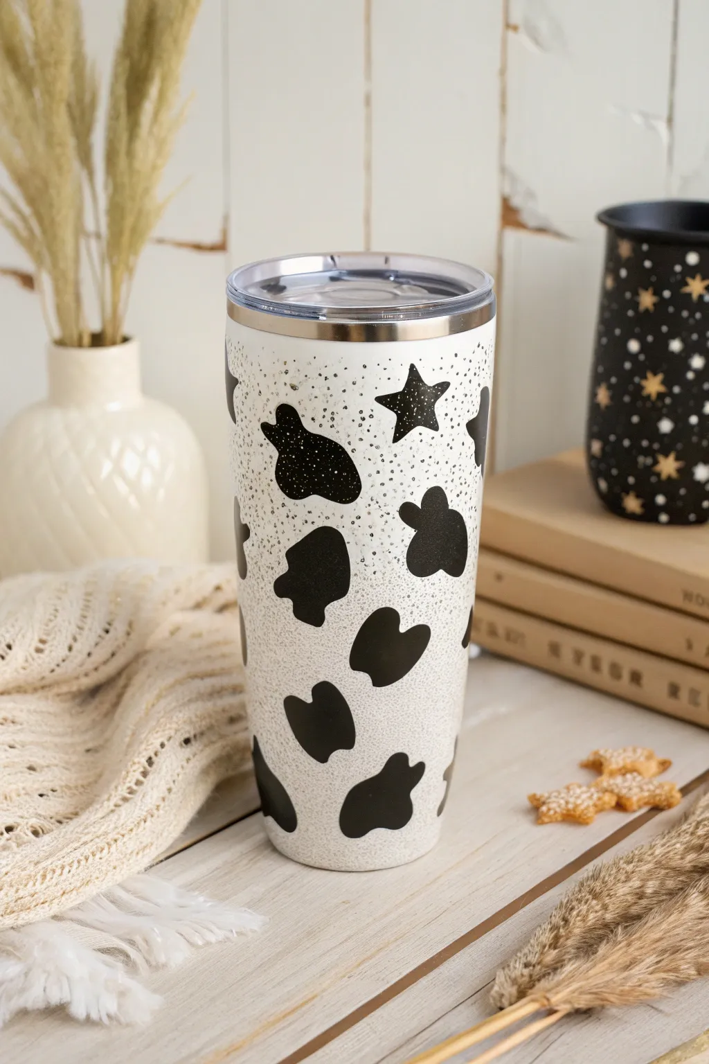 Sparkle and simplicity: This cow print tumbler adds a touch of stardust to your everyday moments.
