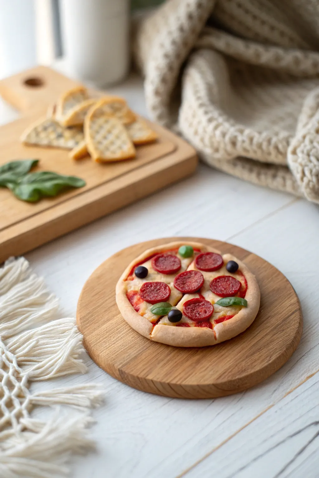Delight in the charm of miniature culinary art with this tiny clay pizza, a perfect touch for any doll's kitchen!