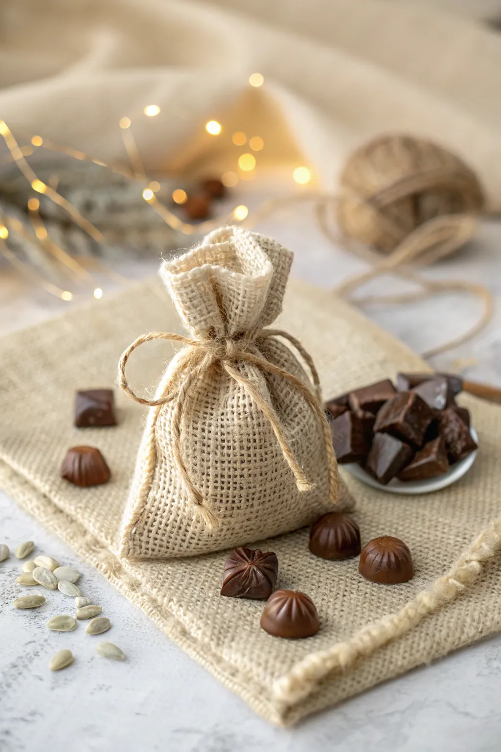 Wrap your chocolates in rustic elegance with charming burlap sacks.