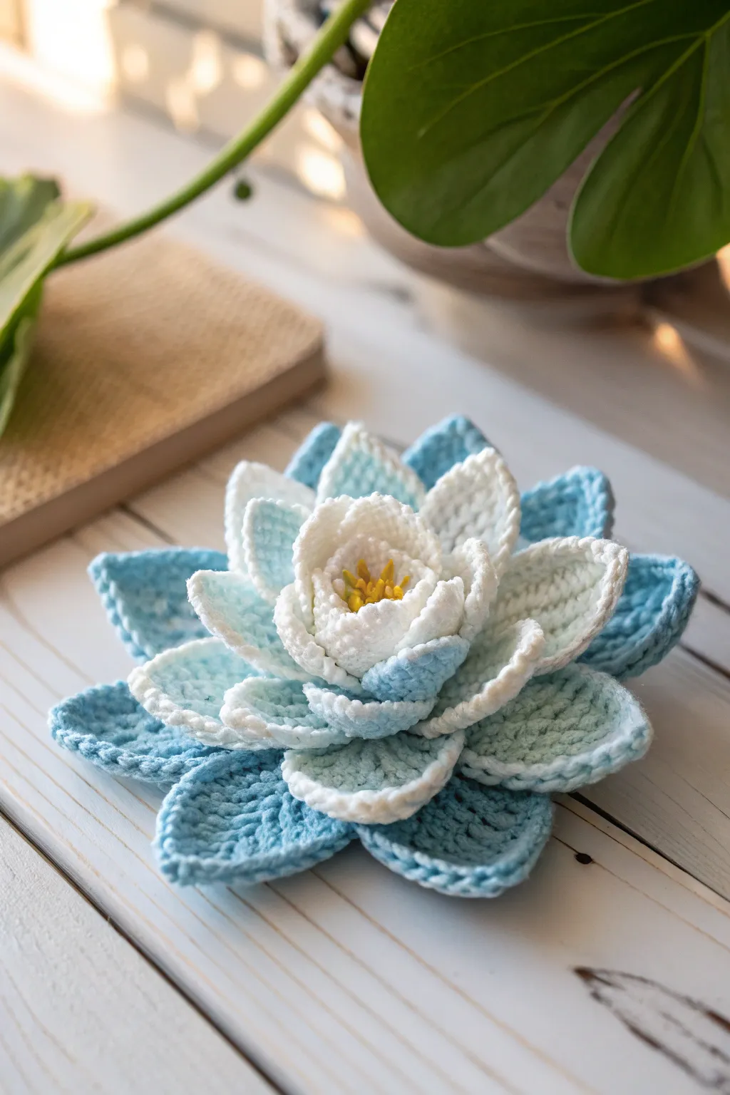 Embrace the serene beauty of handcrafted crochet water lilies, perfect for a minimalist centerpiece.