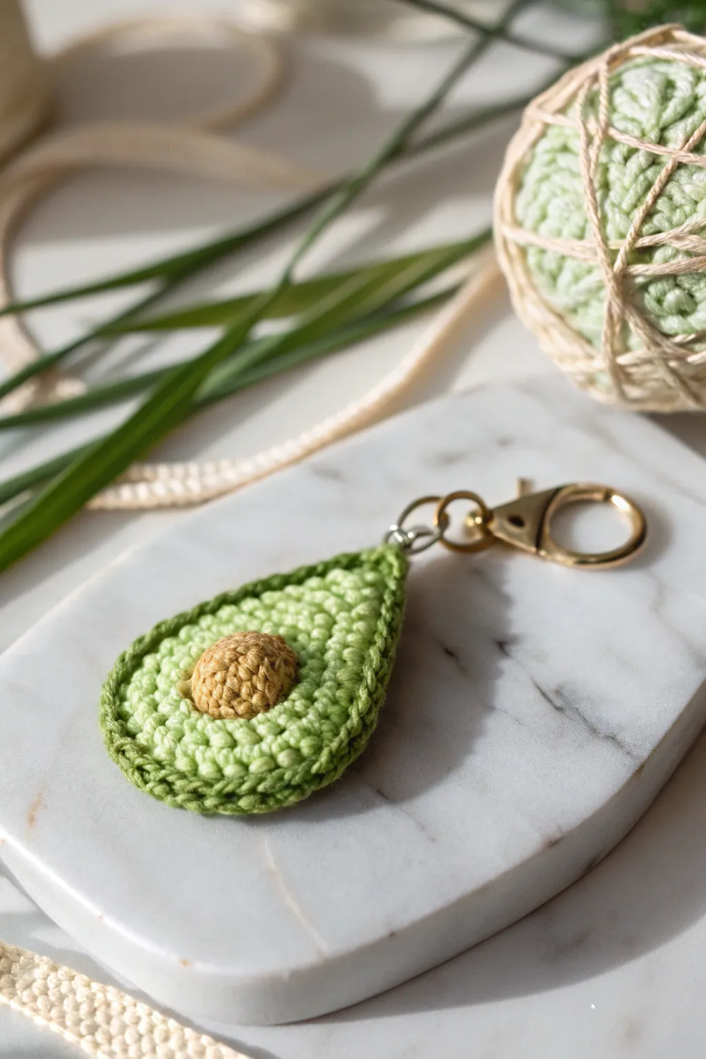 Add a quirky twist to your keys with this charming crochet avocado keychain!