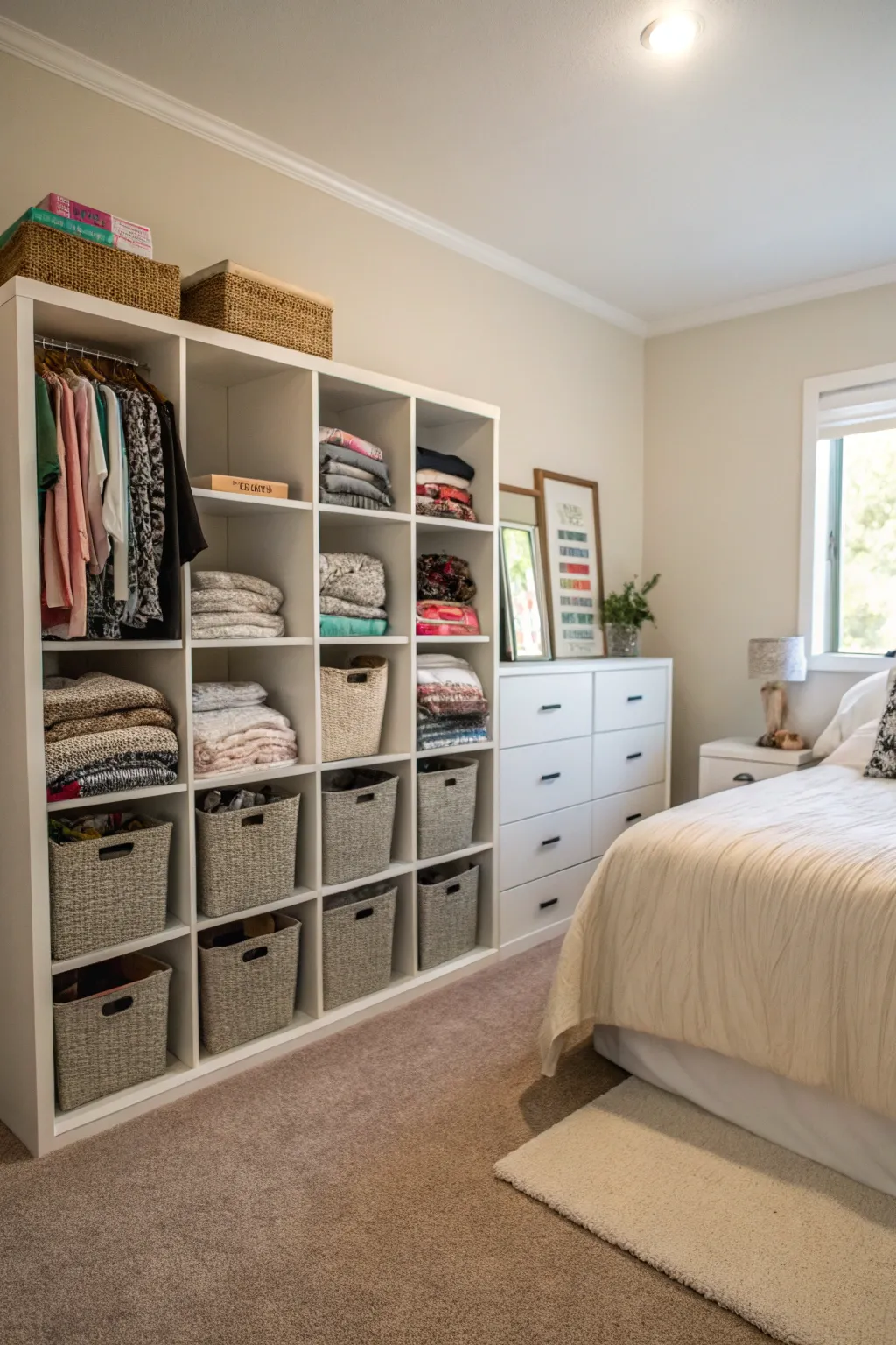 Cube storage brings order and elegance to bedrooms.