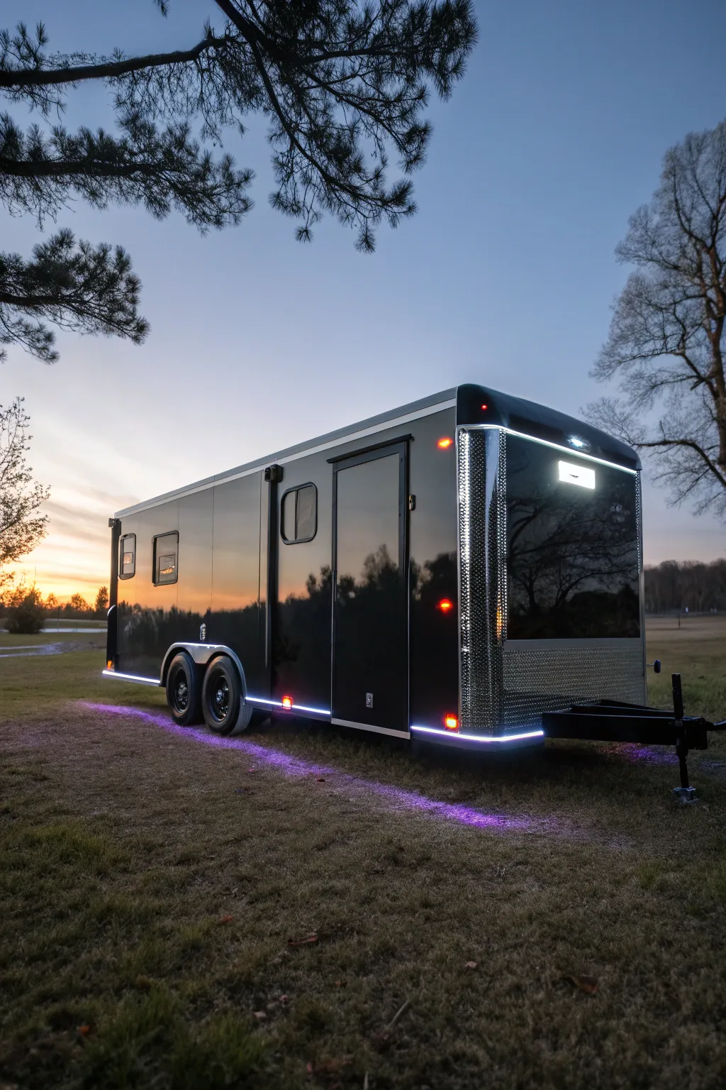 Illuminate your projects with style: Custom landscape trailer featuring state-of-the-art LED lighting for any nighttime task.