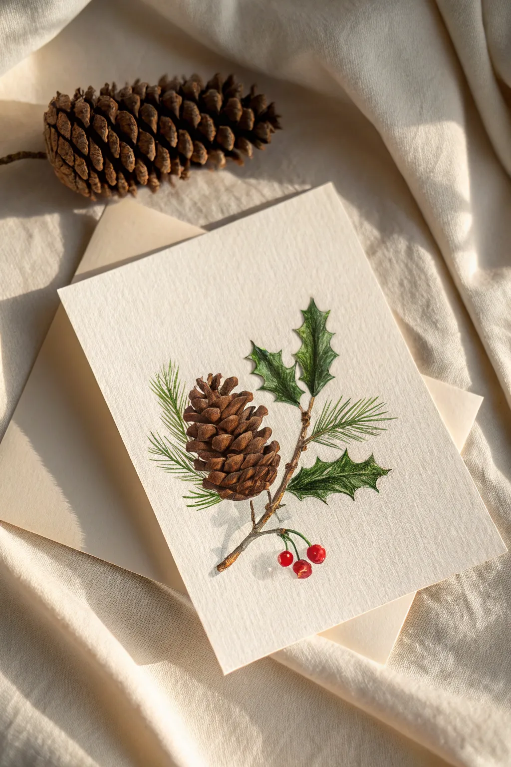 Embrace the beauty of simplicity with natural elements in your Christmas card designs.