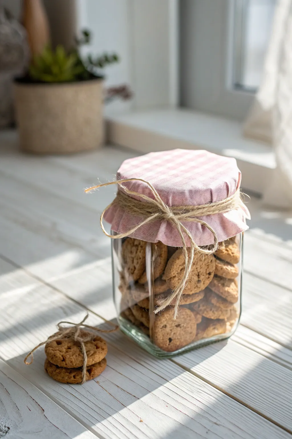 Charming and delightful: Homemade cookies in a beautifully decorated mason jar, perfect for gifting.