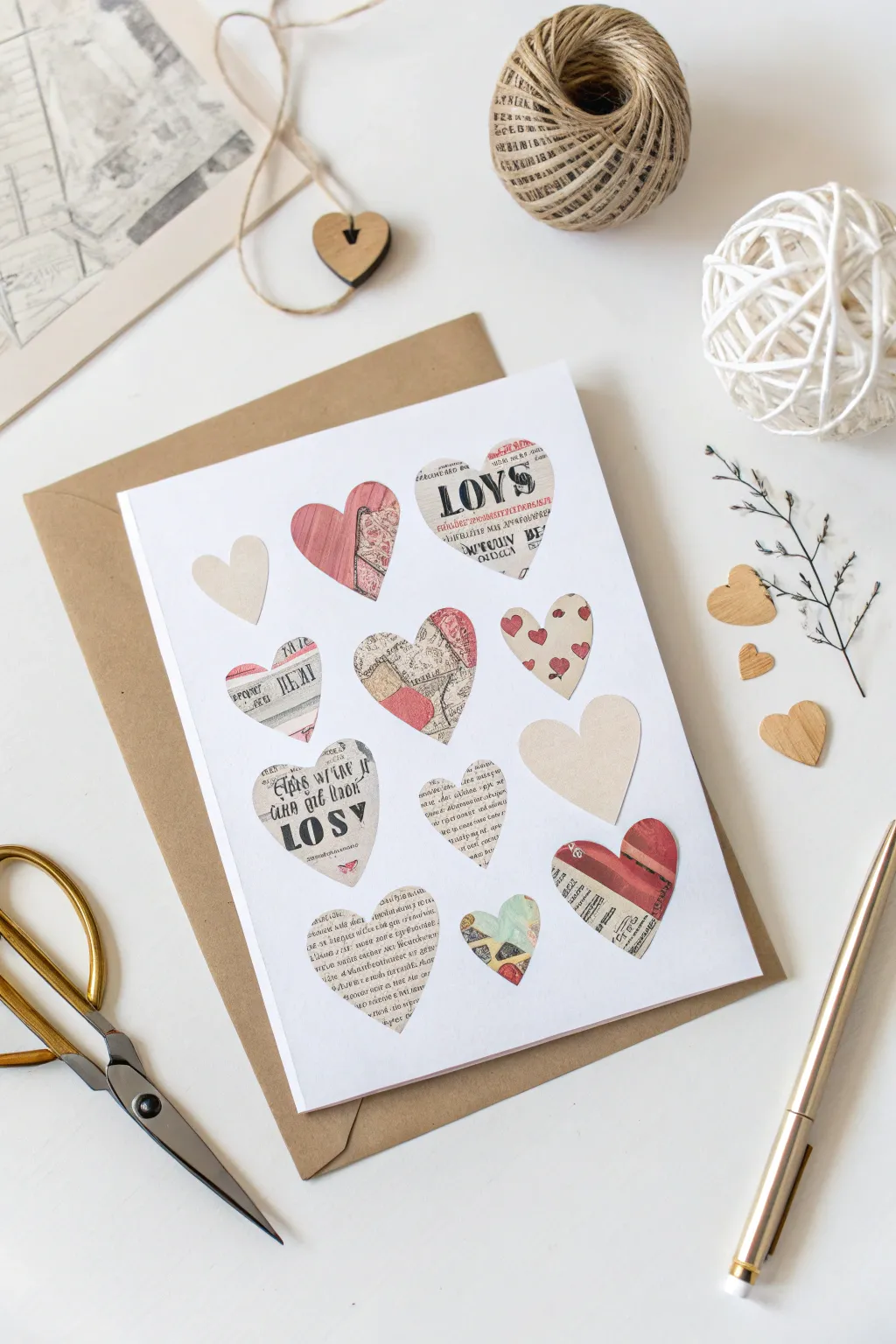 Crafted with love: A unique Valentine's card with a heartful collage.