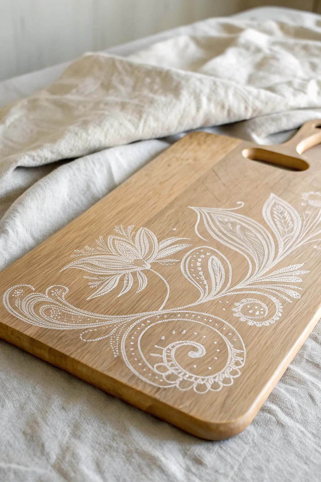 Transform your kitchen space with the subtle sophistication of faux etched vinyl on natural wood.