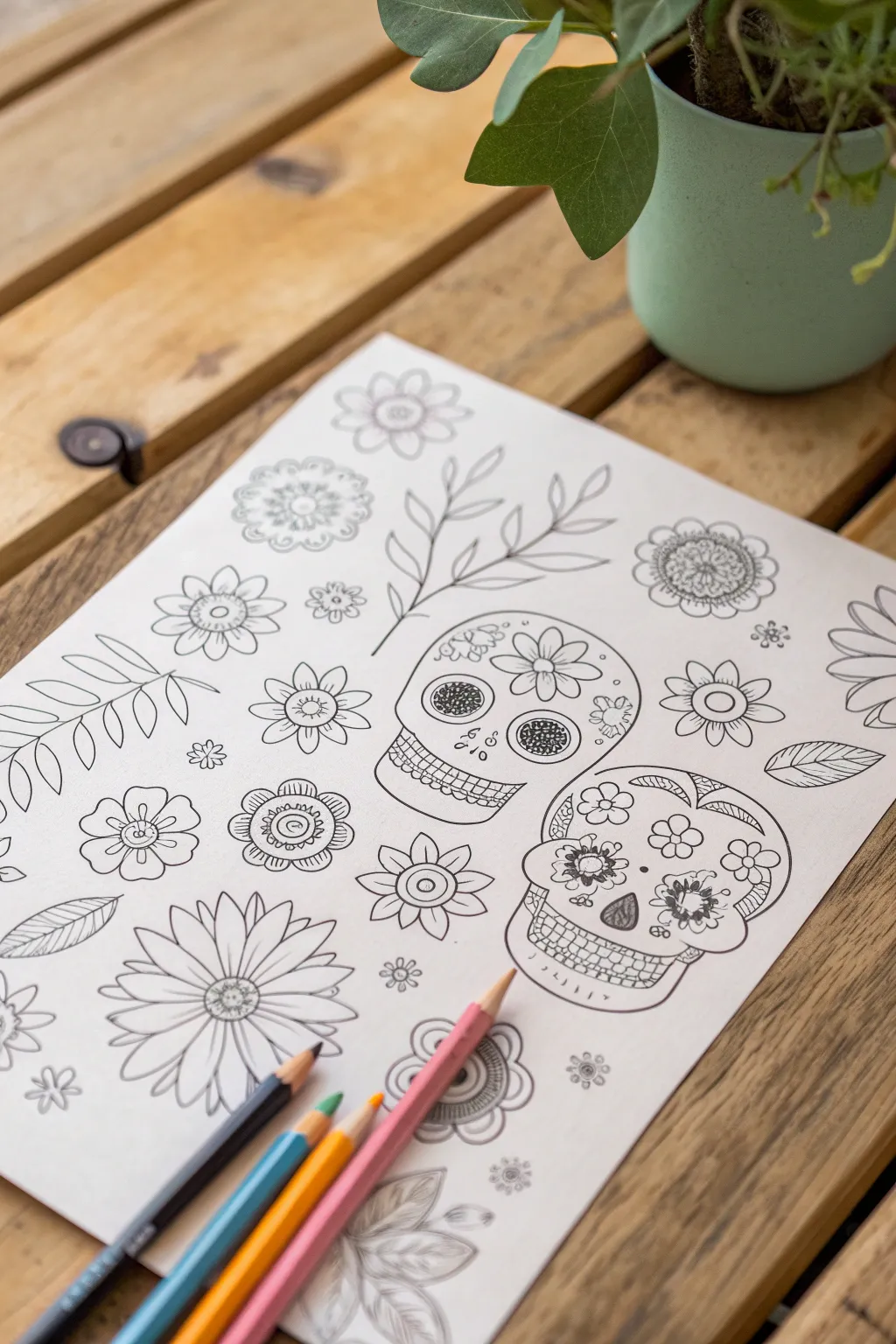Unleash your creativity with minimalist Day of the Dead coloring pages. Perfect for adding a personal touch to your DIY crafts!