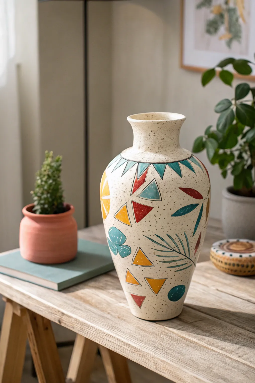 Unleash your creativity with this abstract decoupage vase, where art meets simplicity.