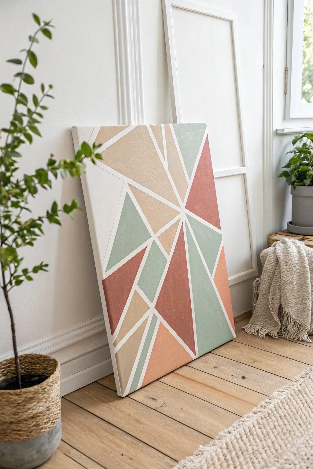 Transform your space with elegant simplicity: DIY tape resist art that marries minimalist design with a hint of Boho flair.