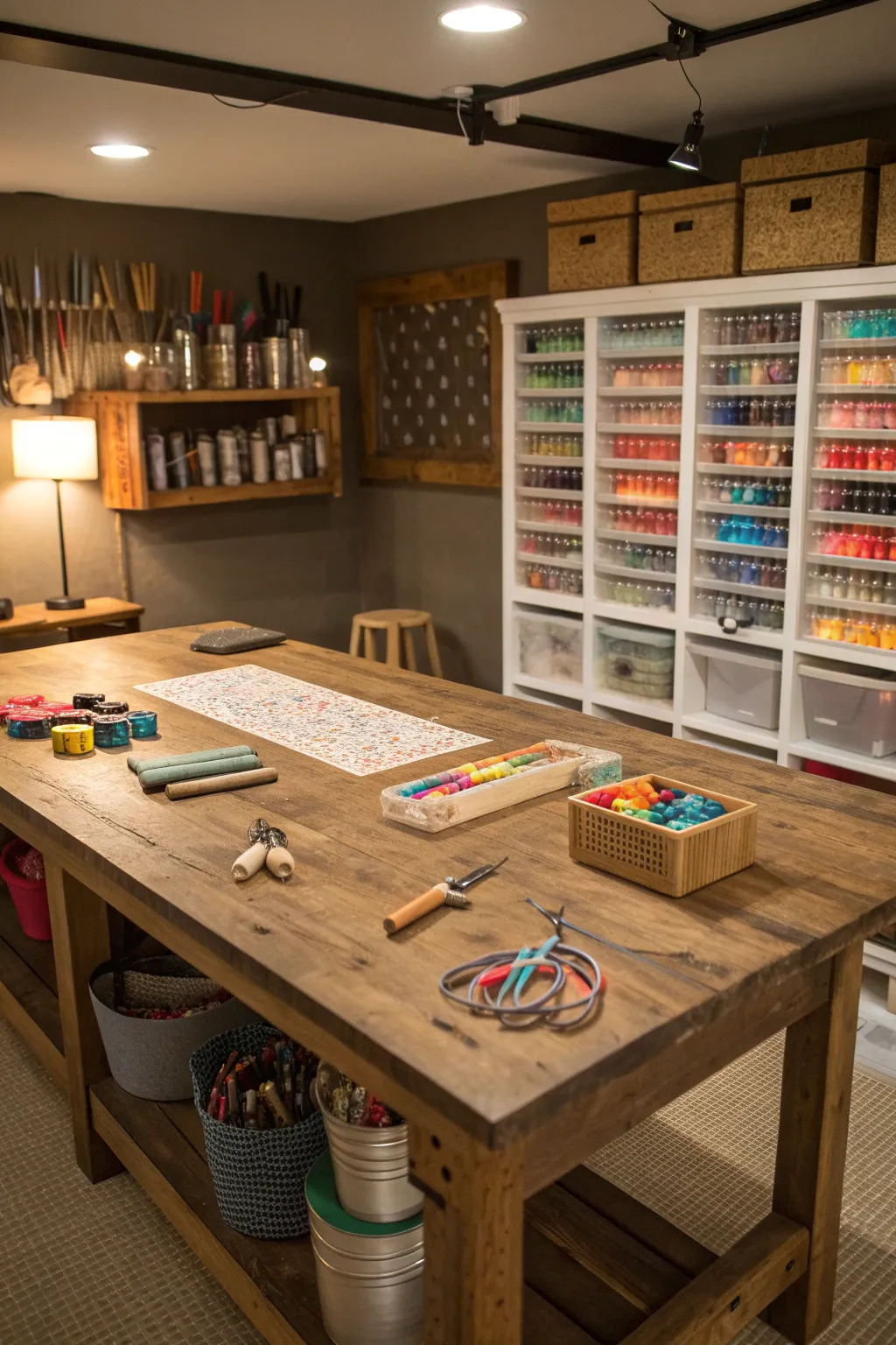 Transform your basement into a craftsman's haven with a dedicated creative space.