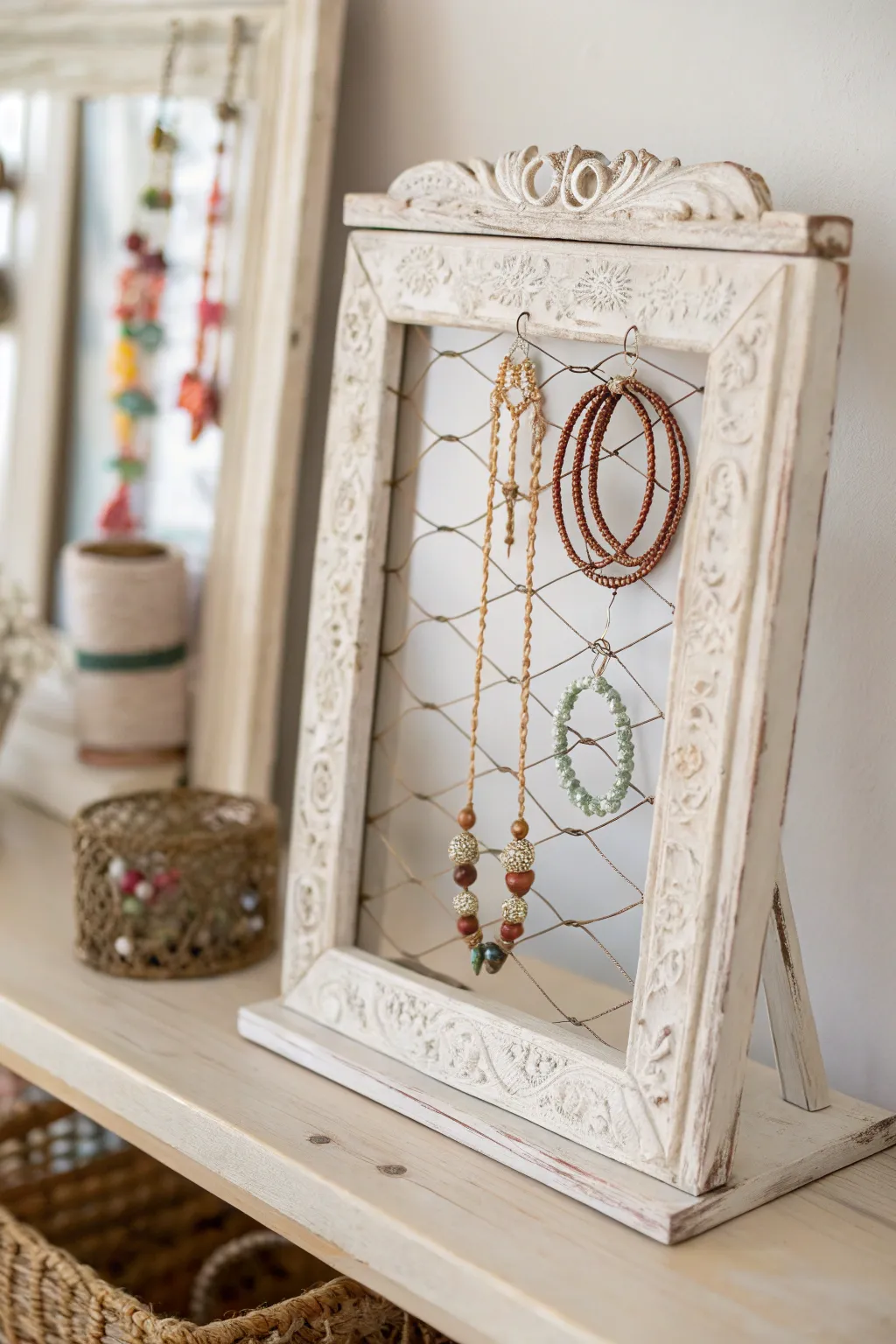 Transform your jewelry storage into a piece of art with this vintage frame bracelet display.