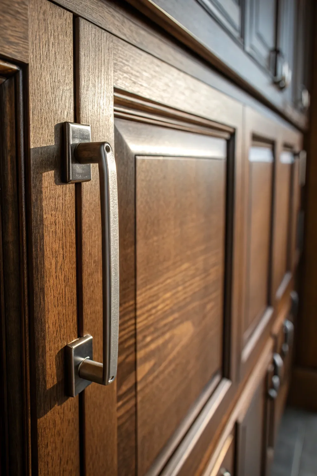Transform your space with a simple hardware update: sleek metallic handles for a modern touch.
