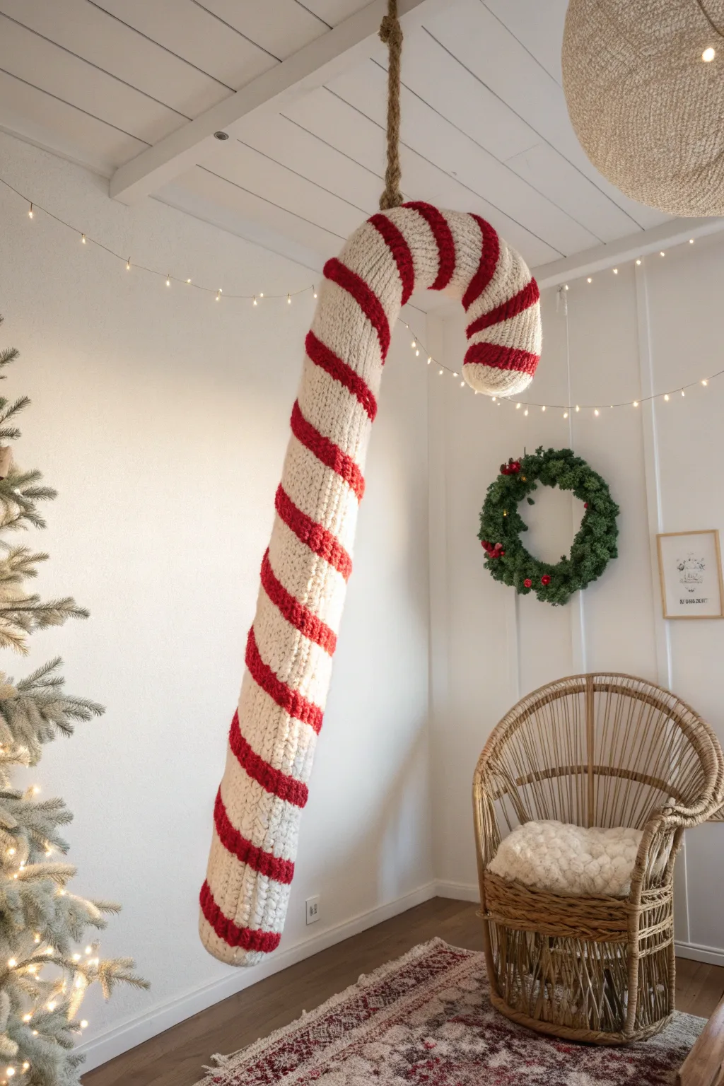 Transform your space into a Candy Cane Wonderland with whimsical, handcrafted ceiling decor.