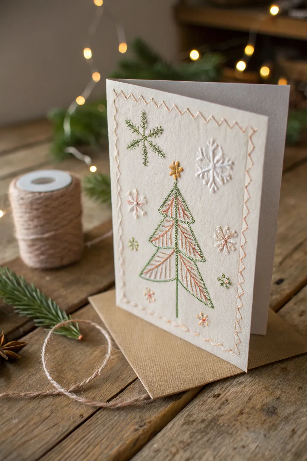 Embroidered Elegance: Craft a Christmas card with a cozy, handmade touch.