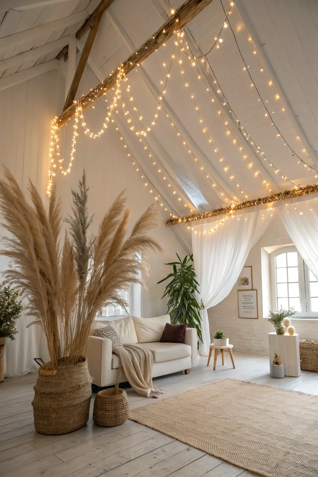 Illuminate your holiday gatherings with enchanting string lights that bring warmth and elegance to your ceiling decor.