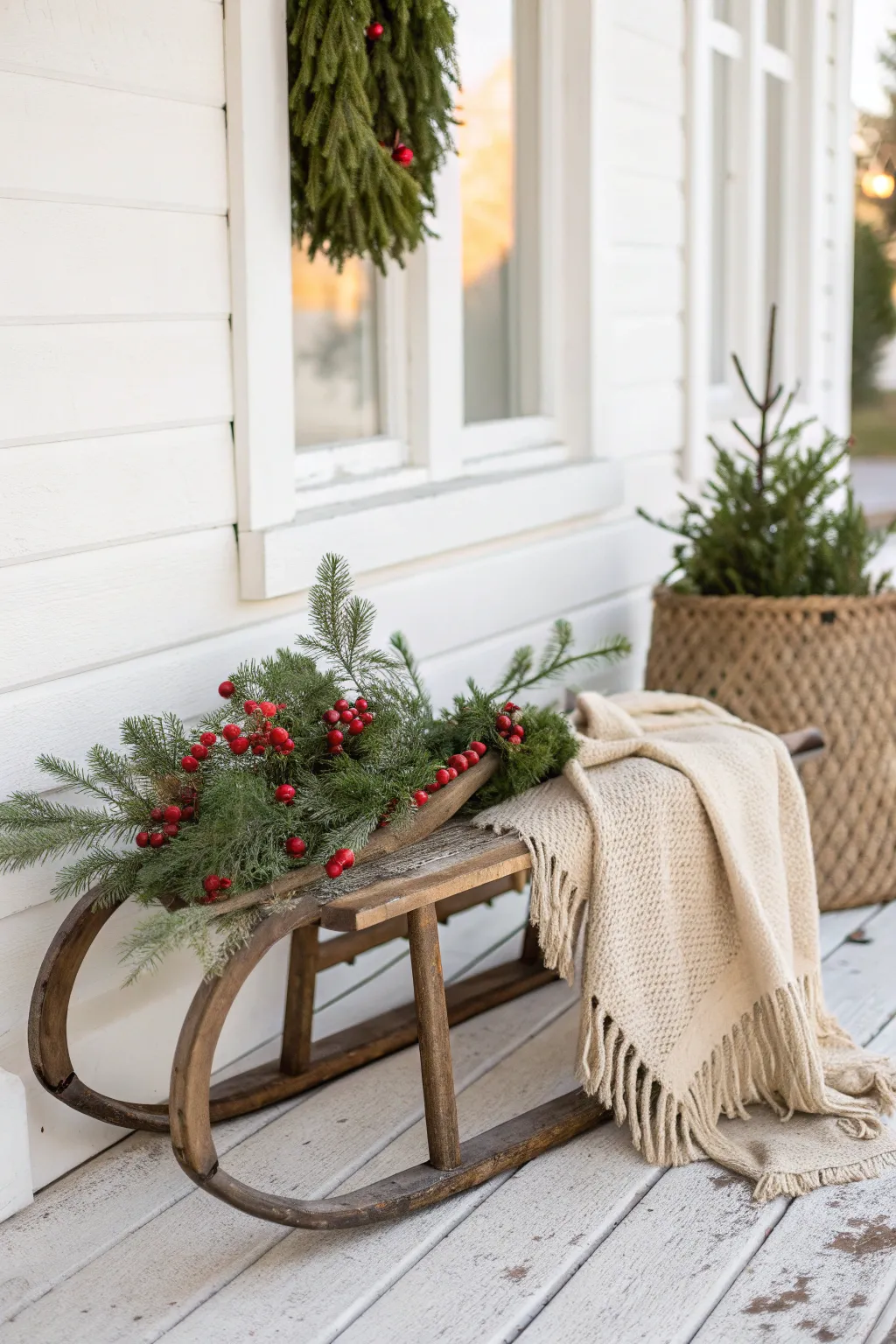 Nostalgic warmth with a vintage sled - embrace the rustic charm this Christmas.