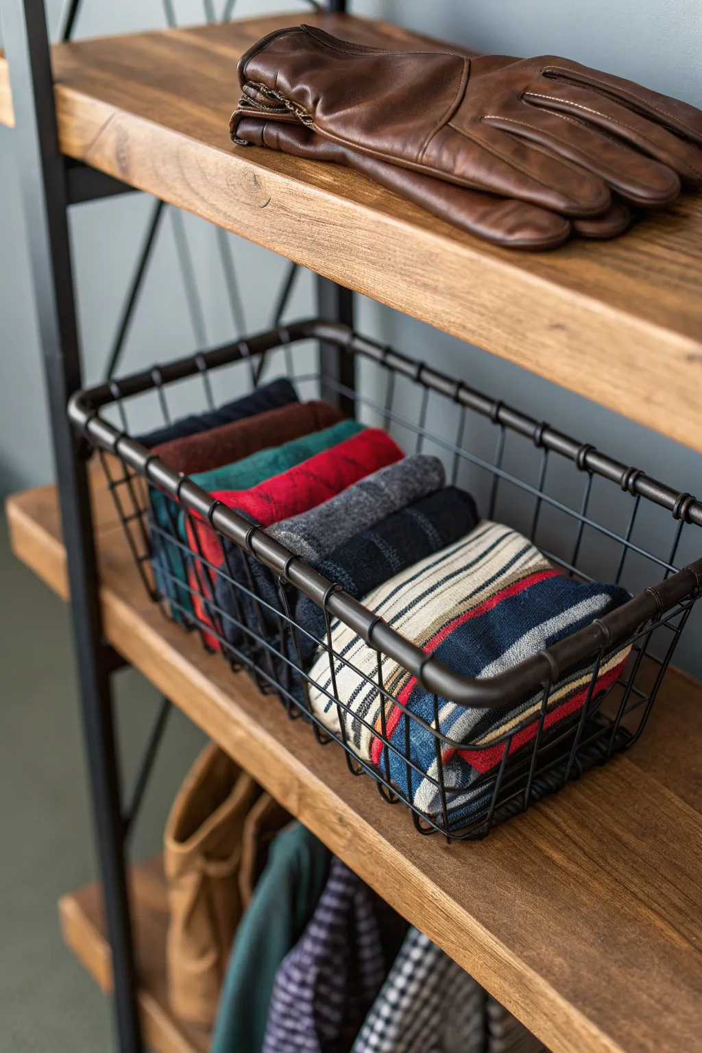 Elevate your closet organization with stylish under-shelf baskets that blend form and function.