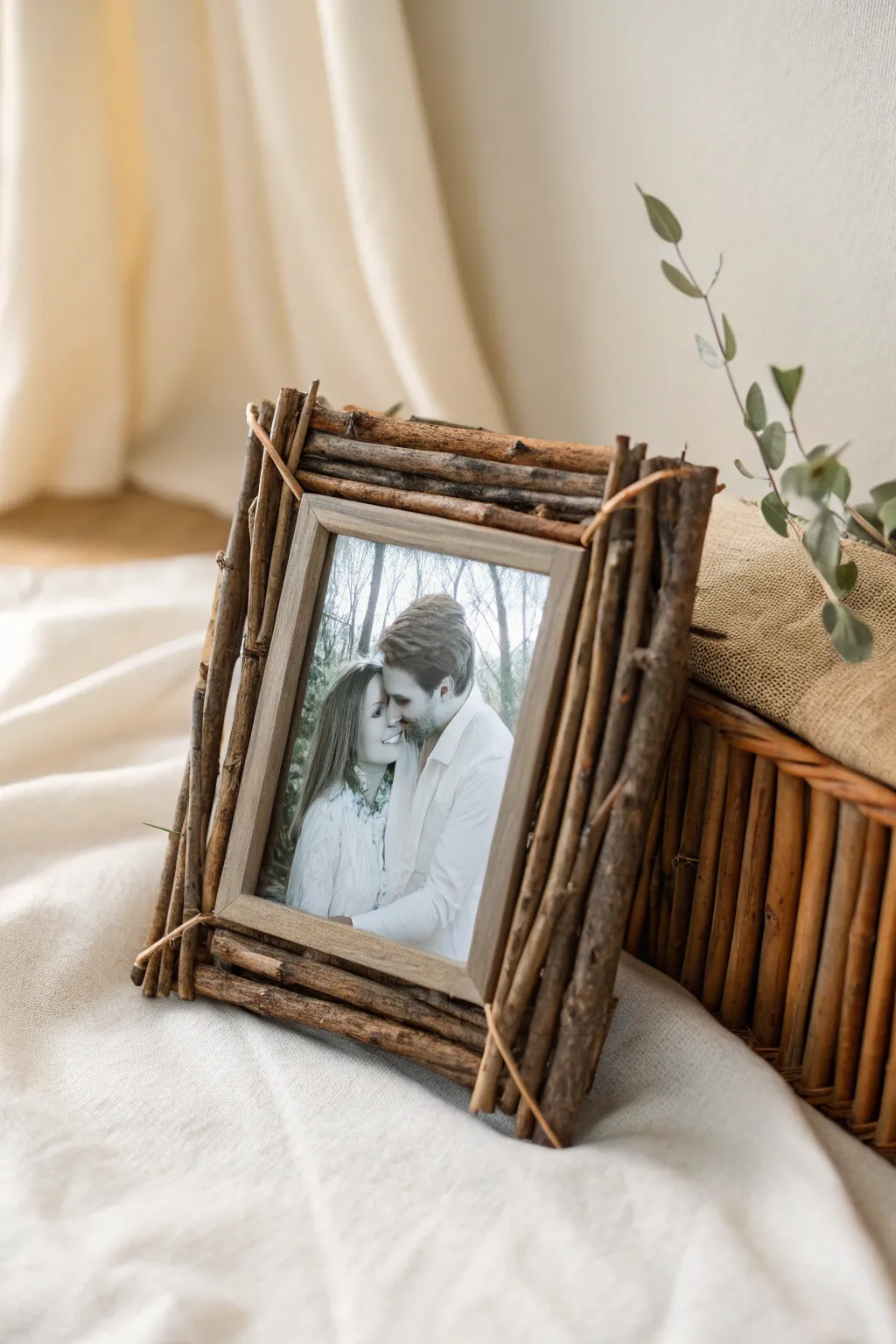Embrace nature's elegance with this DIY rustic twig frame—a perfect blend of simplicity and sentimentality.