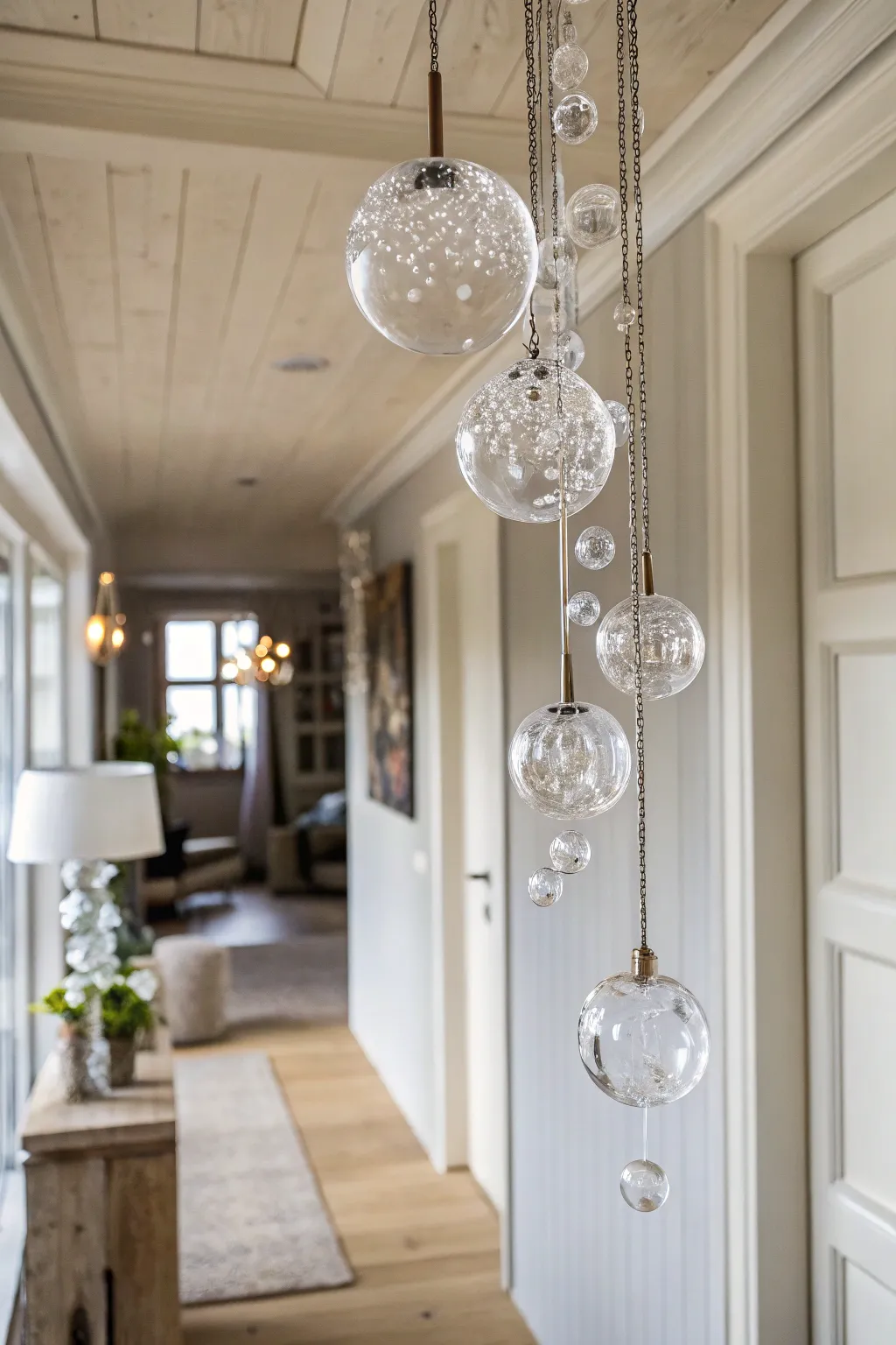 Add a touch of magic to your space with a floating bubble crystal chandelier.