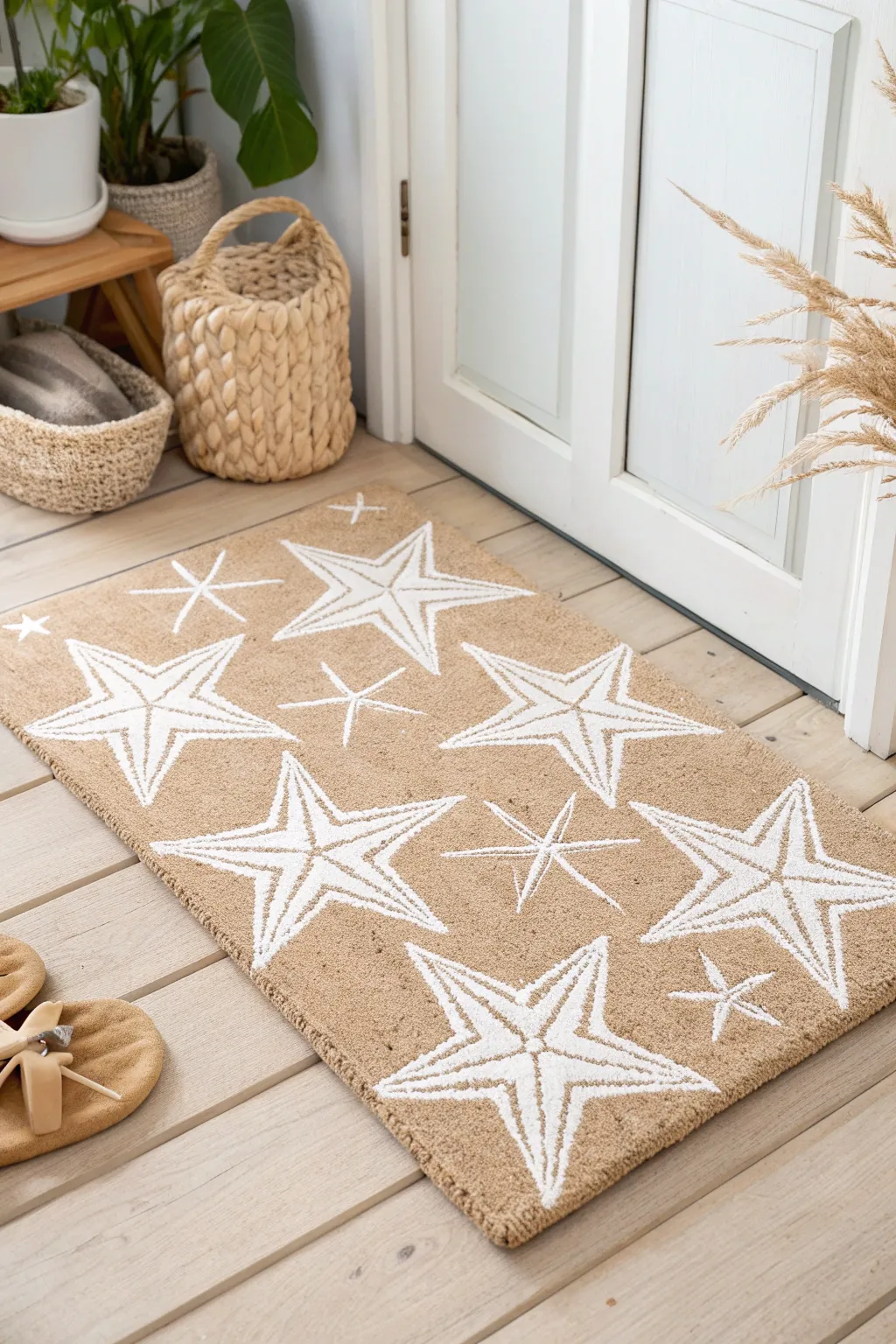 Transform your entryway with starry charm: DIY stenciled doormat magic!