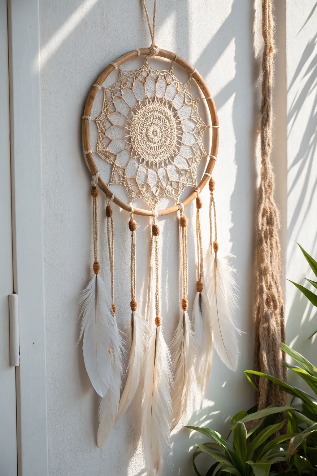 Embrace vintage elegance with a lace-adorned dream catcher, blending Scandinavian simplicity with bohemian flair.