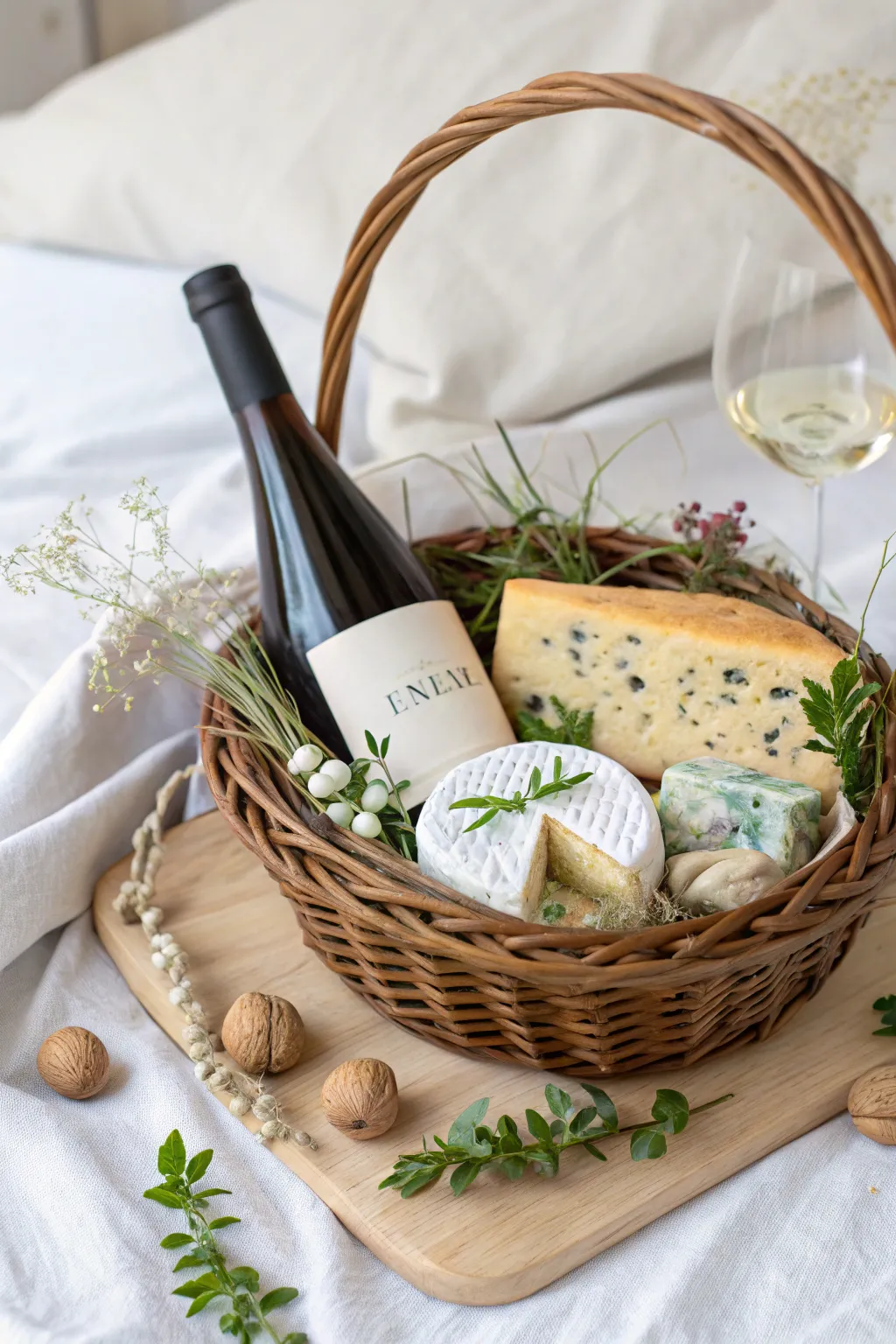 Elevate your Easter gifting with a wine and cheese basket that’s both chic and delicious. 🧀🍷 #EasterElegance #ScandiBoho