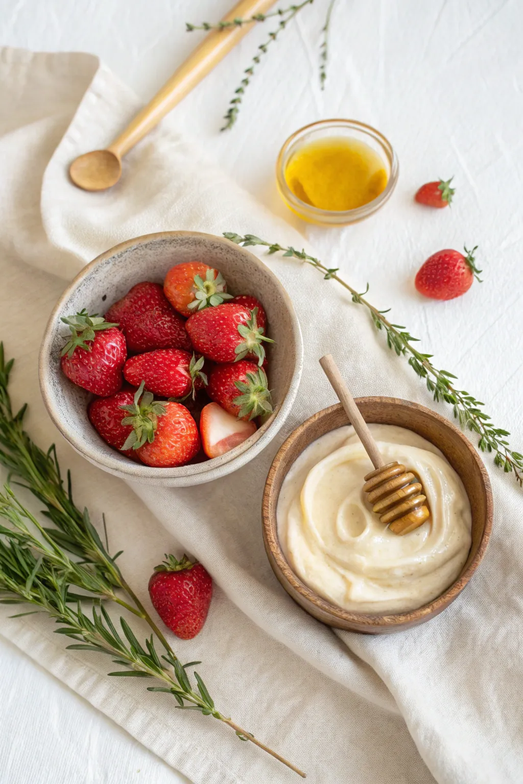 Indulge your hair in the natural gloss of strawberries and honey—a minimalist treat for luscious locks.