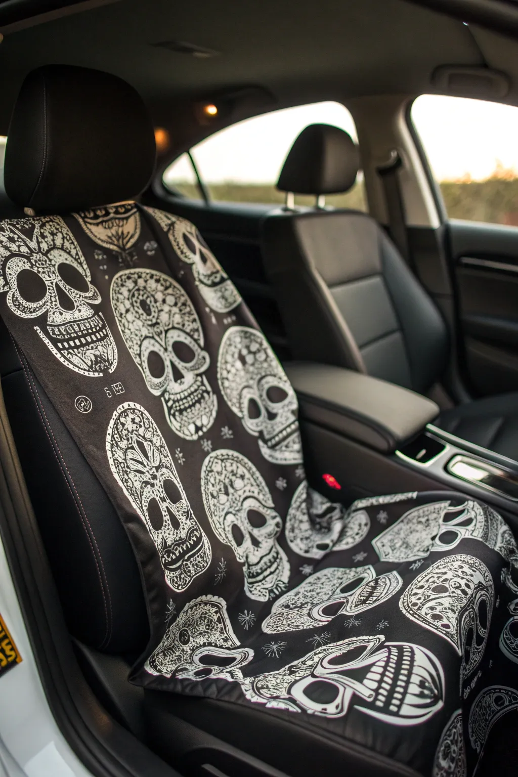 Transform your ride into a spooky spectacle with skull-patterned seat covers this Halloween.