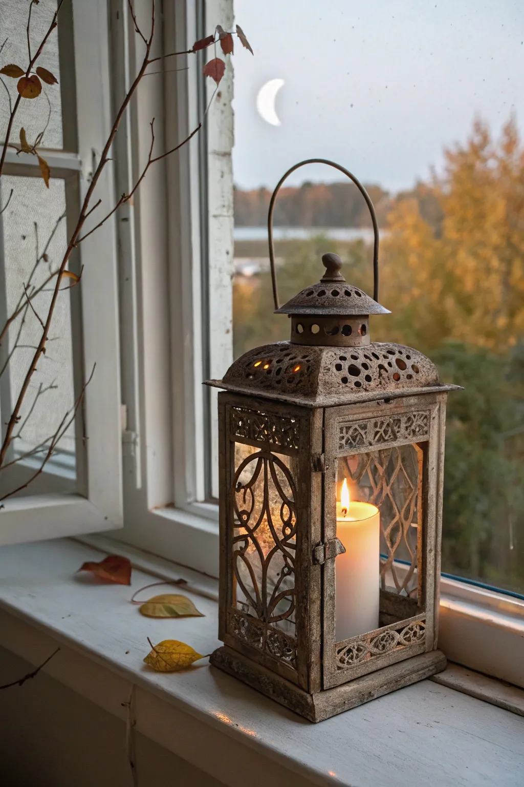 Illuminate your Halloween with a touch of elegance: a cozy lantern casting enchanting shadows.