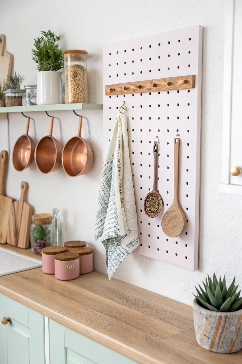 Transform your kitchen with this chic and practical pegboard organizer, where style meets utility!