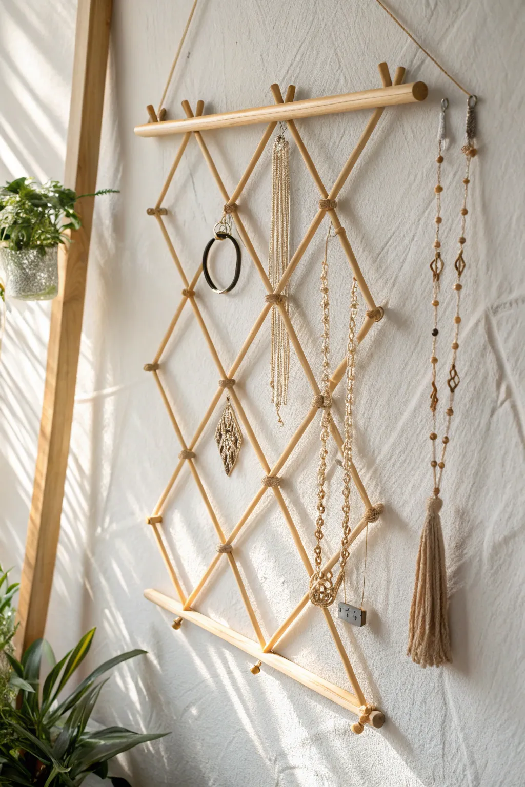 Elevate your decor with this chic DIY geometric jewelry organizer—where minimalism meets bohemian charm.
