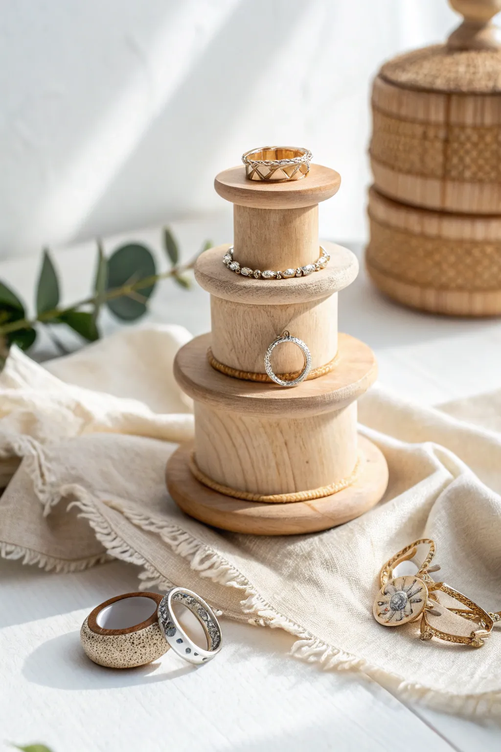 Embrace natural beauty and simplicity with a wooden spool ring holder—stylish and functional DIY jewelry storage.