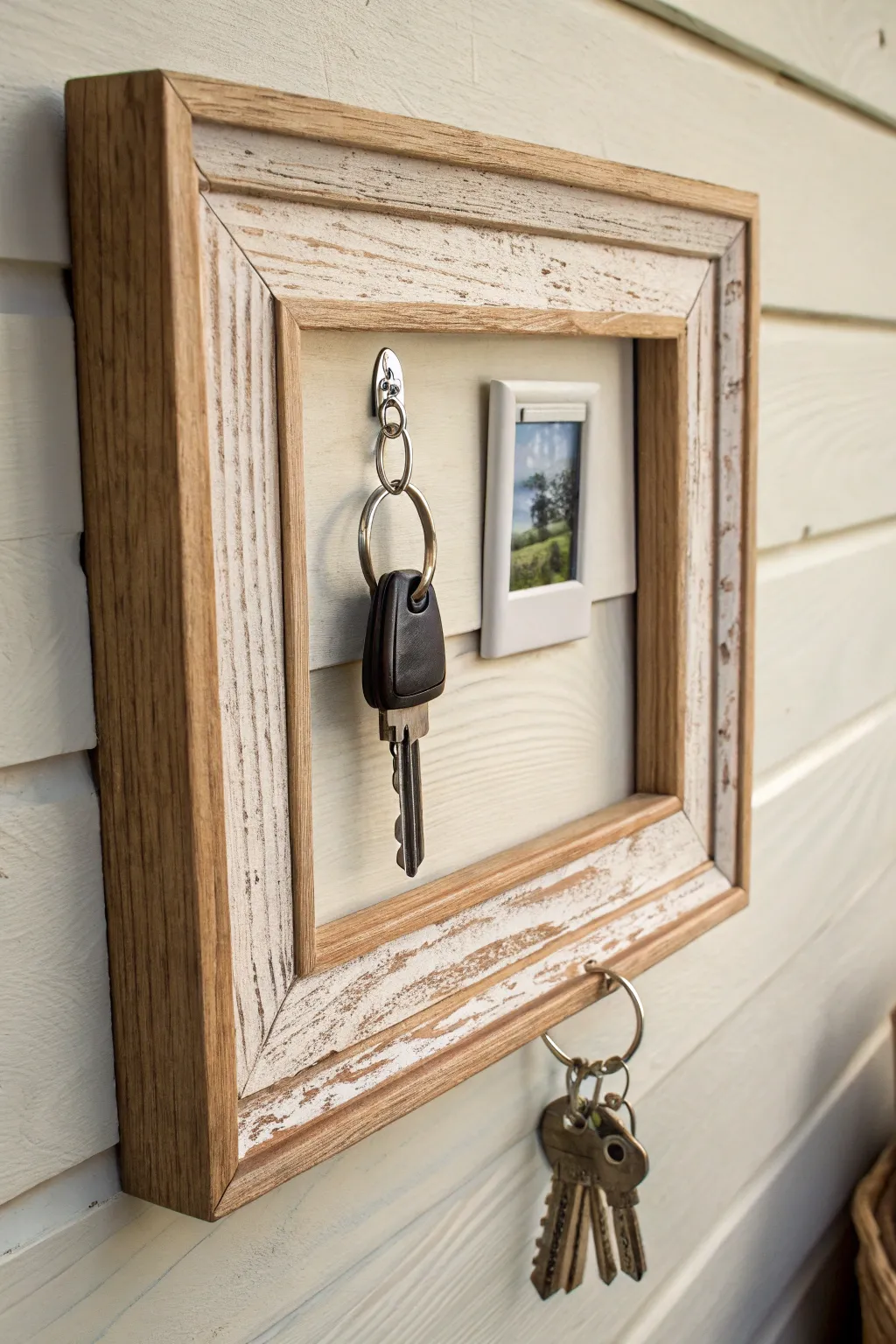 Transform an old frame into a chic and functional key holder with timeless vintage flair.