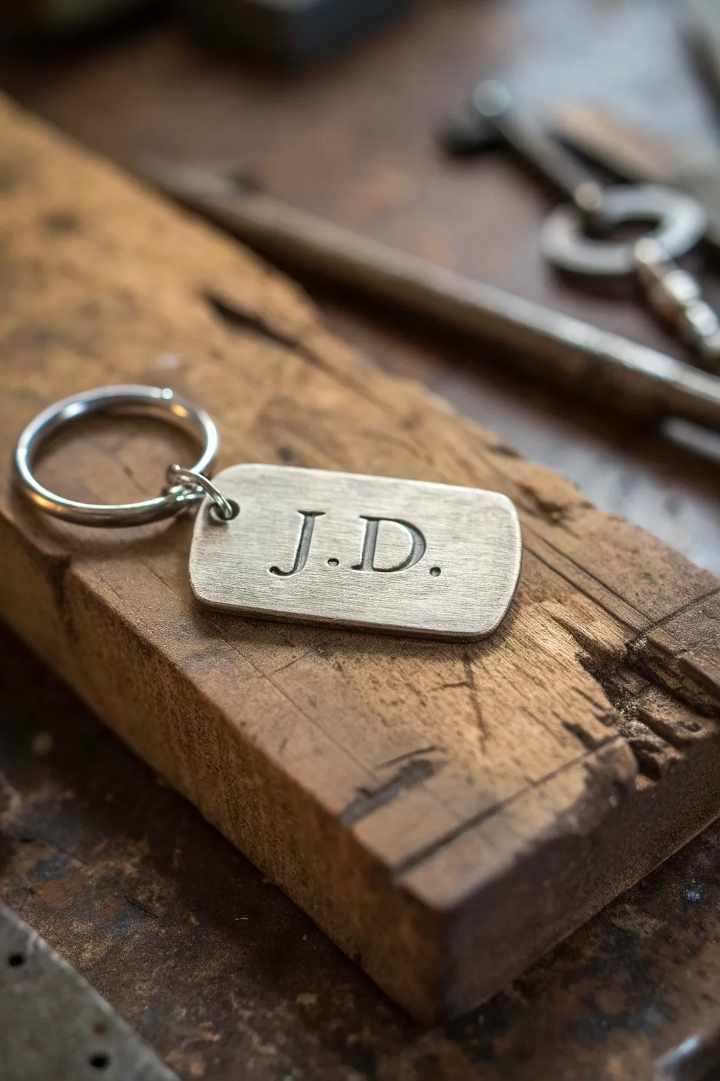 Elevate your style with a personalized touch: Monogrammed Metal Keychain Tag.