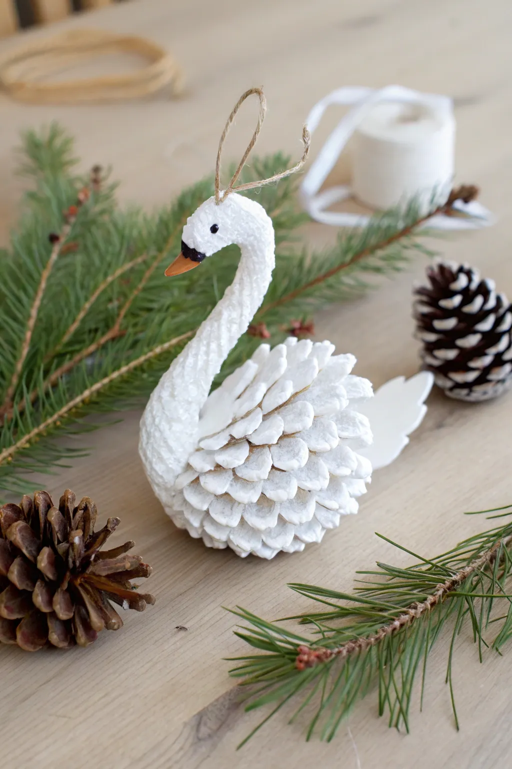 Embrace the beauty of simplicity with this enchanting pinecone swan ornament, a perfect blend of minimalist charm and boho elegance.