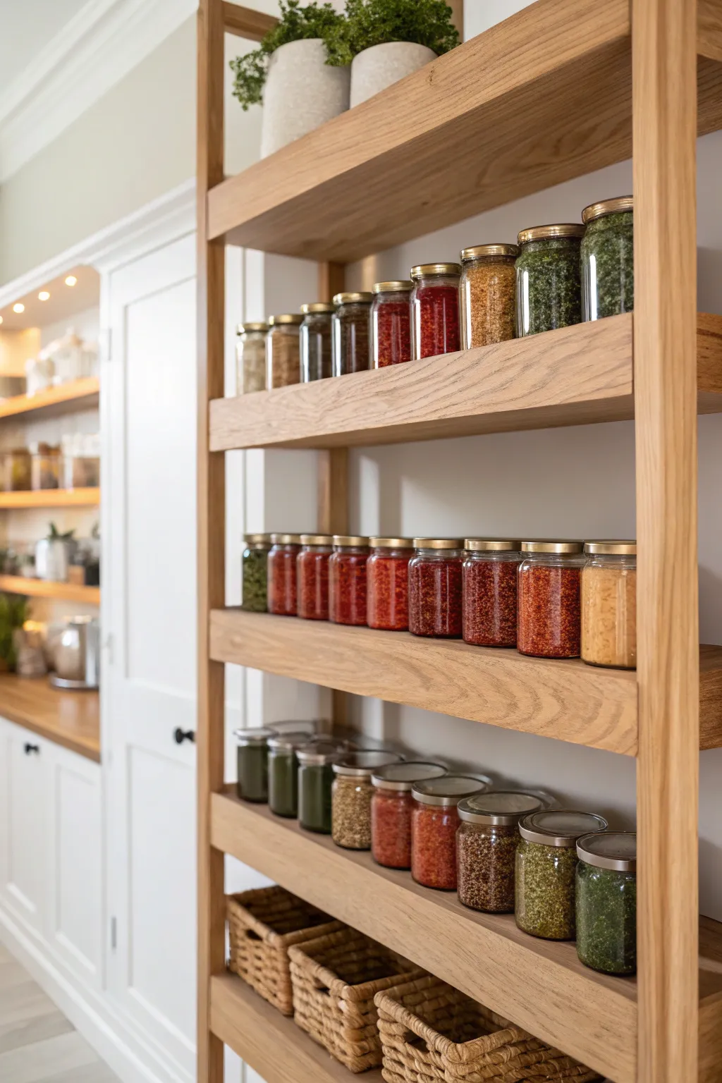 Elevate your pantry game with chic tiered shelves for effortless organization and style.