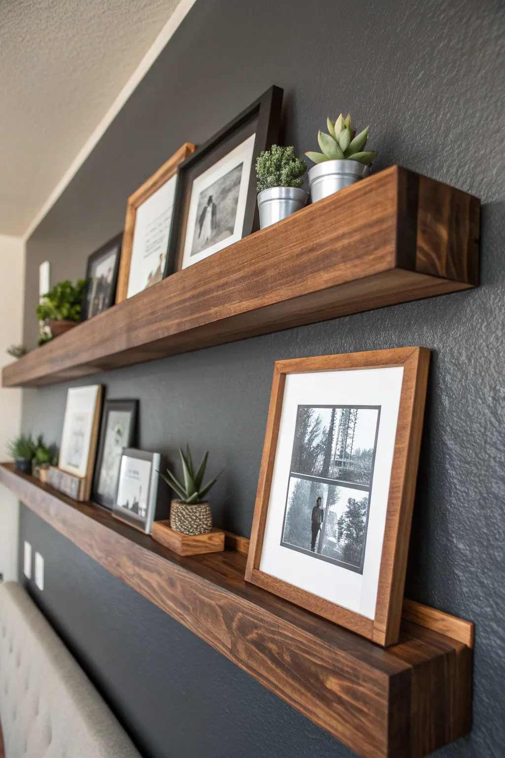 Elevate your wall with these expertly layered picture ledges, where craftsmanship meets style.