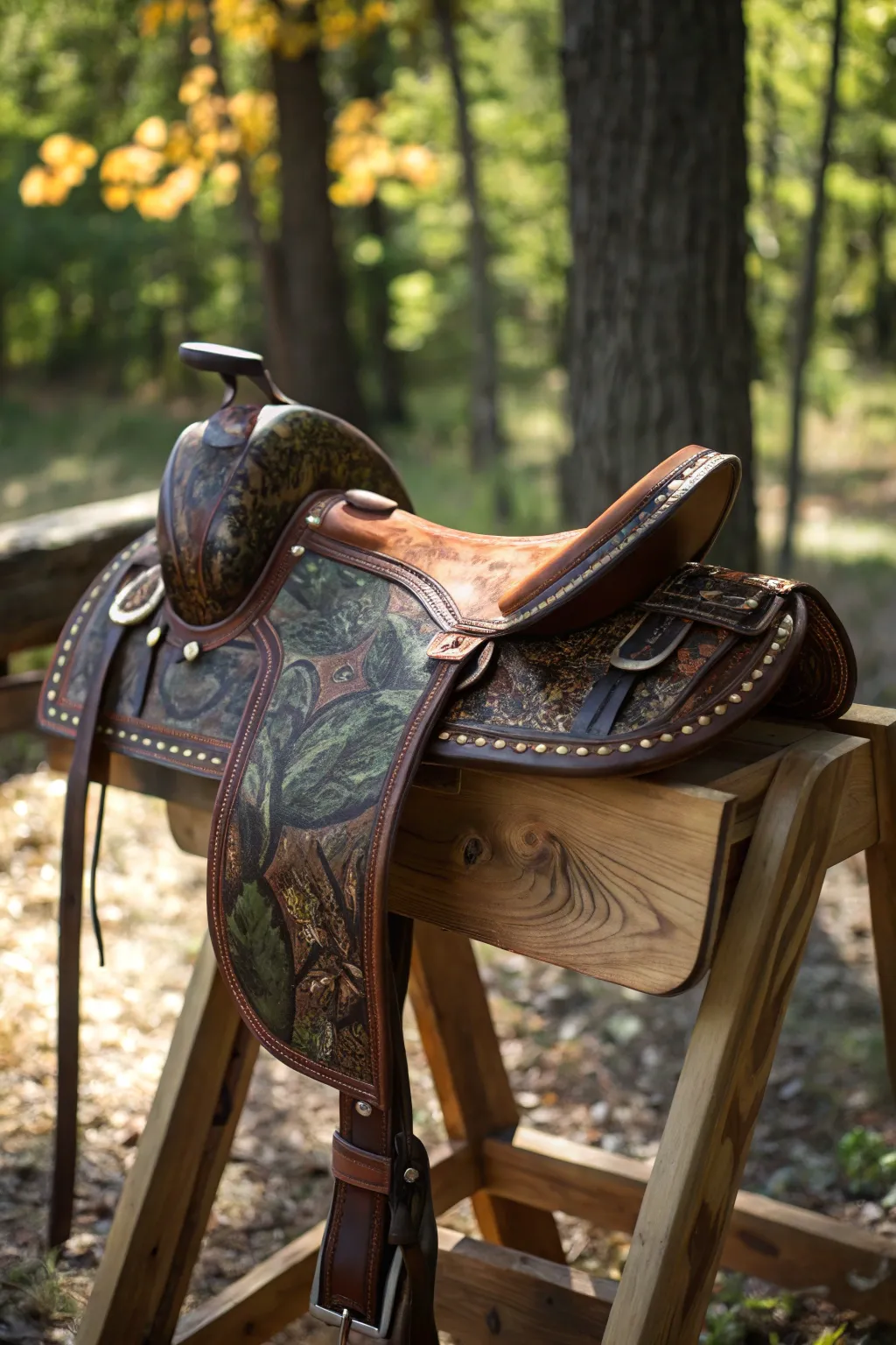 Blend seamlessly into nature with this expertly crafted DIY saddle platform featuring elegant camouflage elements.