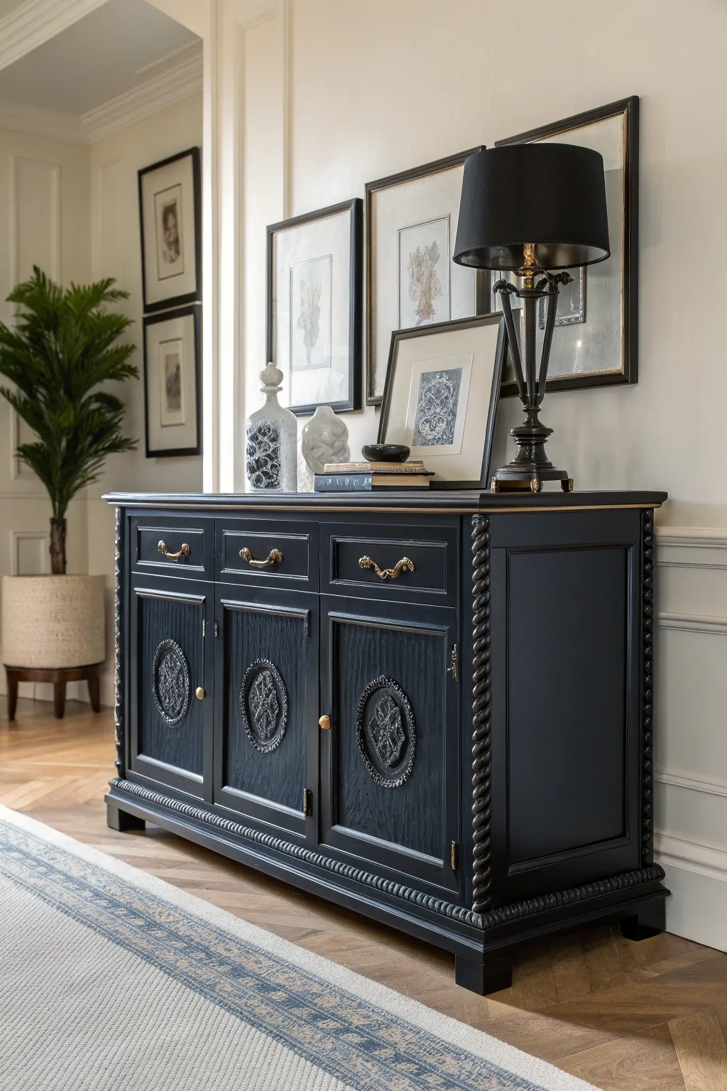 Elevate your space with a bold, dark-hued sideboard—where craftsmanship meets dramatic design.