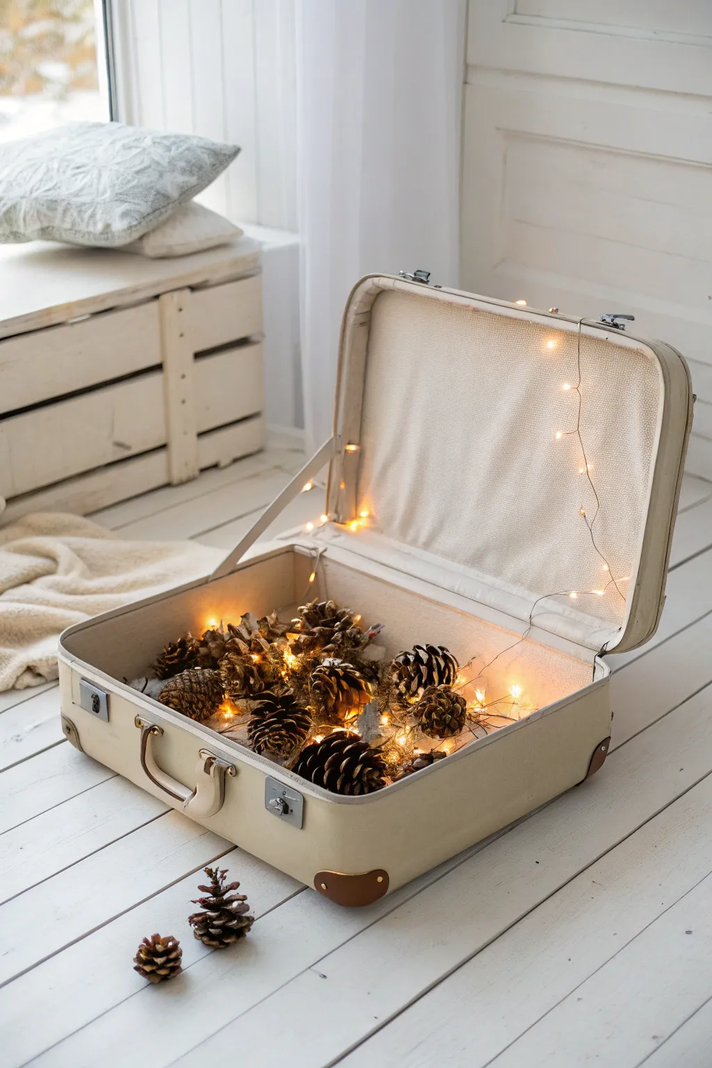 Transform your space with a cozy holiday suitcase display. 🎄✨ #MinimalistDecor #BohoCharm